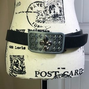 Genuine Top Grain Leather Belt w/ Fine Quality Fleur de Lis Buckle